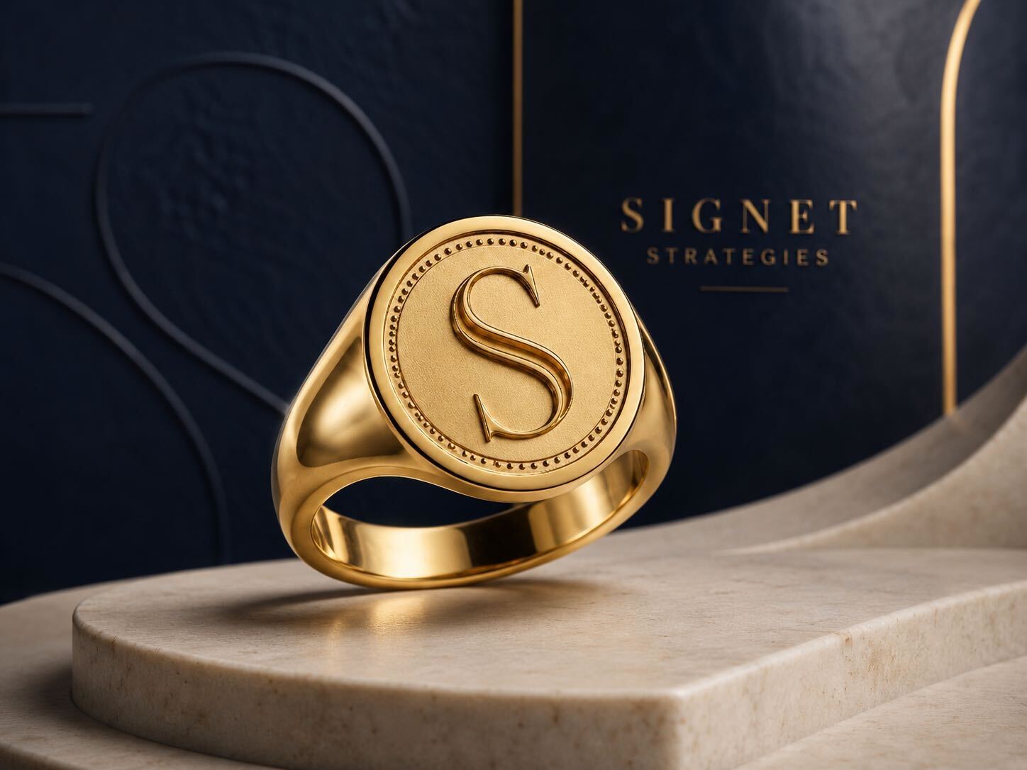 Signet Strategies signet ring — gold with engraved S